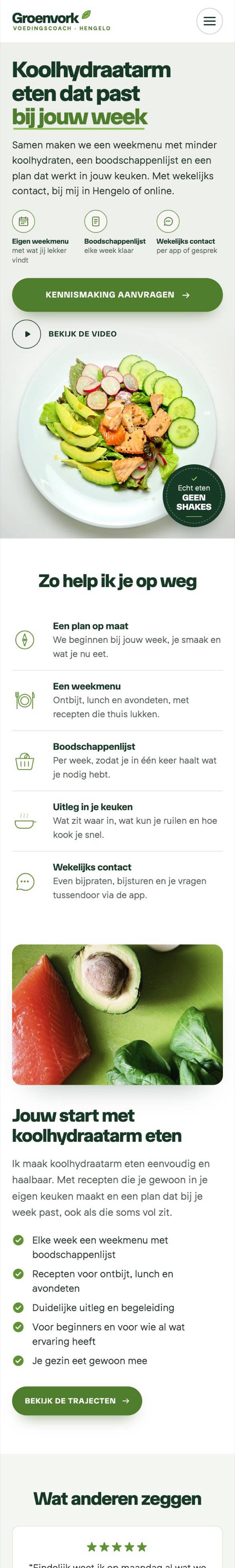 Voorbeeldsite voedingscoach op een telefoon