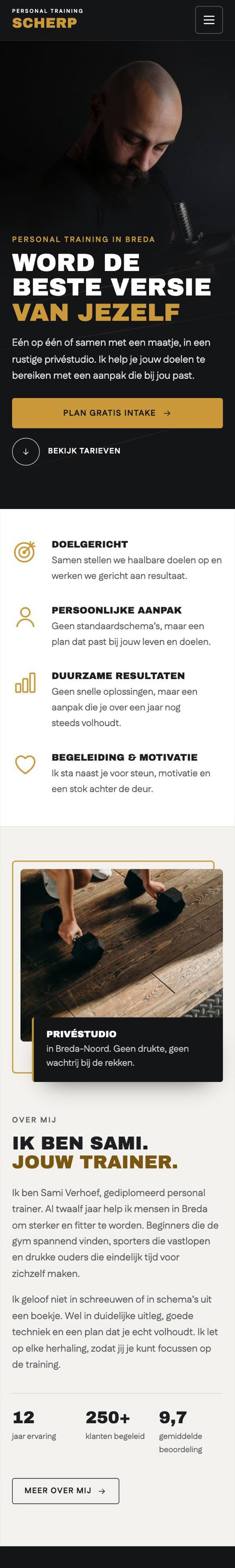 Voorbeeldsite personal trainer op een telefoon